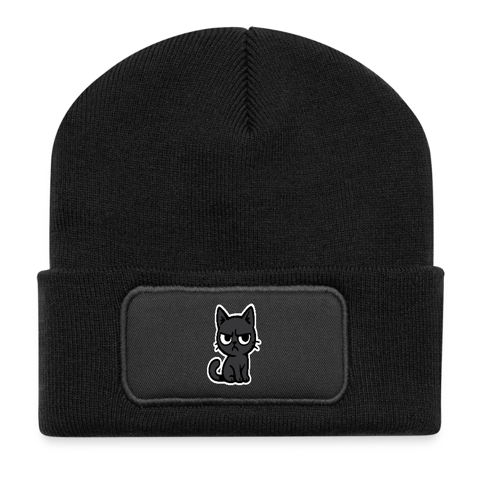 Schwarze Katze im Schatten – Personal wird beobachtet -Casual Patch Beanie - Schwarz