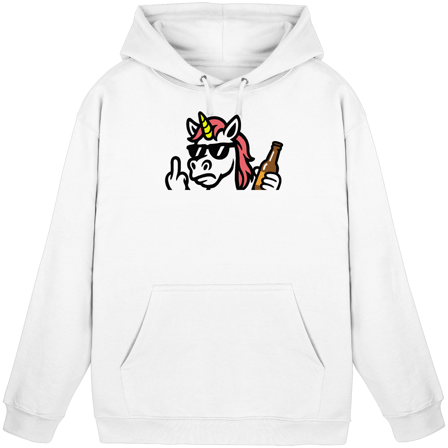 Einhorn mit Mittelfinger – Rave-Rainbow in Rebellion - Basic Unisex Hoodie