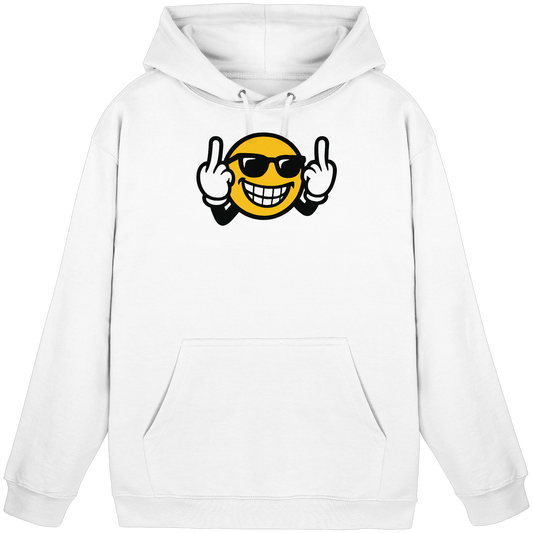 Smiley mit Mittelfinger – Nett lächeln. Weitergehen. - Basic Unisex Hoodie