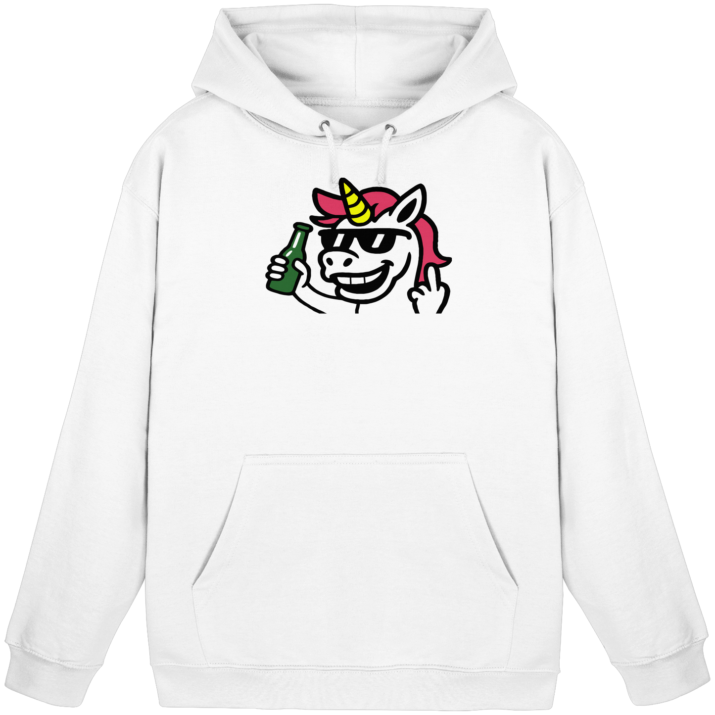 Einhorn mit Mittelfinger – Im Partymodus scheißt’s auf Glitzerregeln - Basic Unisex Hoodie