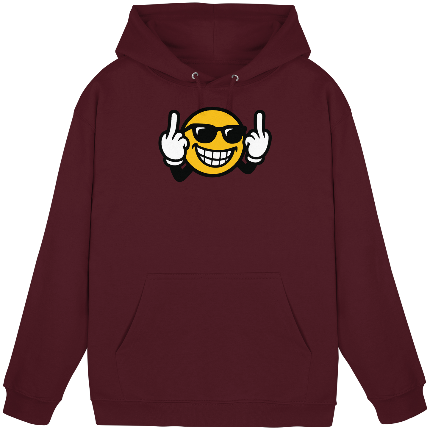 Smiley mit Mittelfinger – Nett lächeln. Weitergehen. - Basic Unisex Hoodie