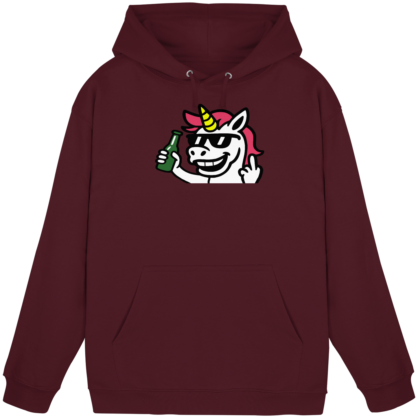 Einhorn mit Mittelfinger – Im Partymodus scheißt’s auf Glitzerregeln - Basic Unisex Hoodie