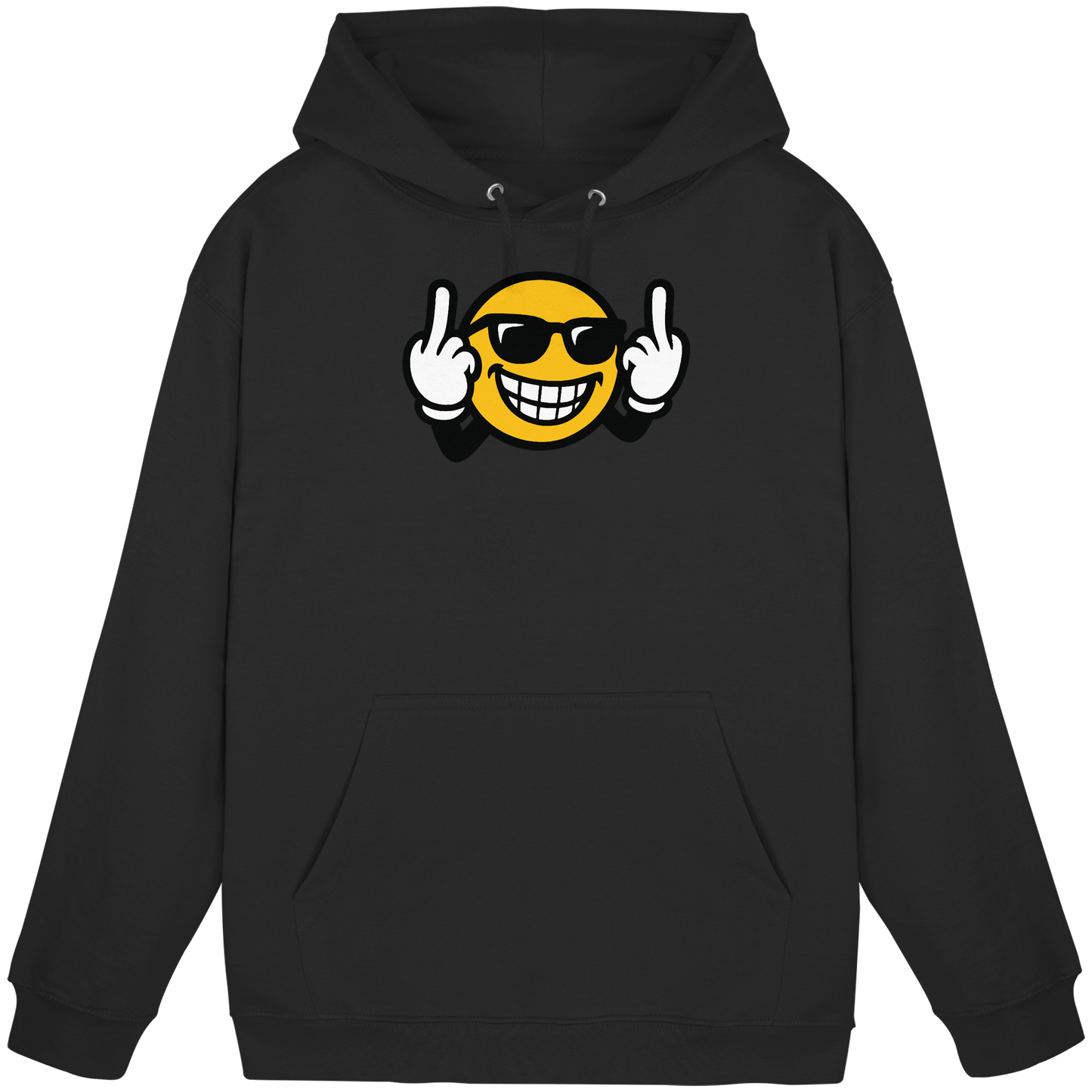 Smiley mit Mittelfinger – Nett lächeln. Weitergehen. - Basic Unisex Hoodie