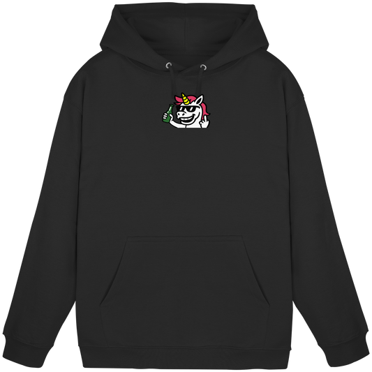Einhorn mit Mittelfinger – Im Partymodus scheißt’s auf Glitzerregeln - Basic Unisex Hoodie