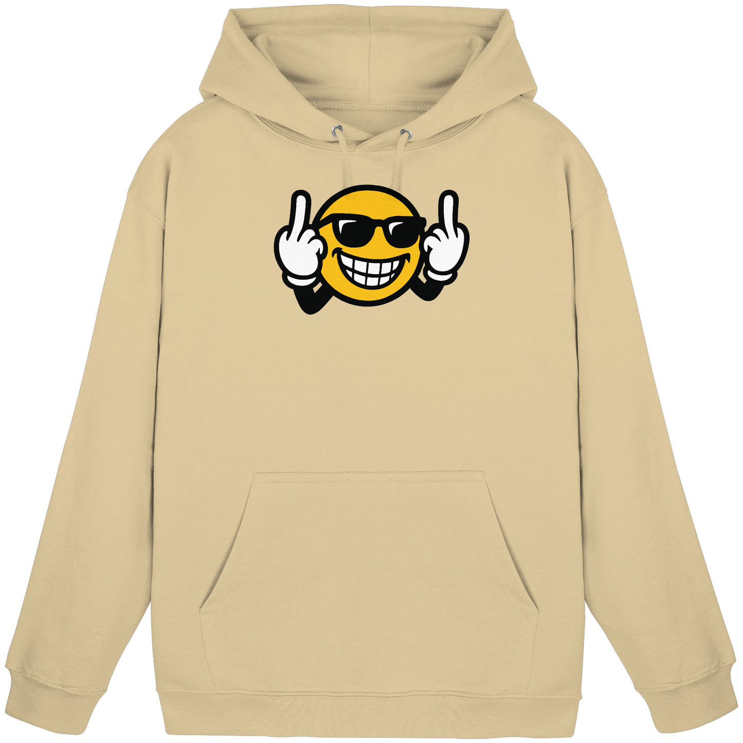 Smiley mit Mittelfinger – Nett lächeln. Weitergehen. - Basic Unisex Hoodie