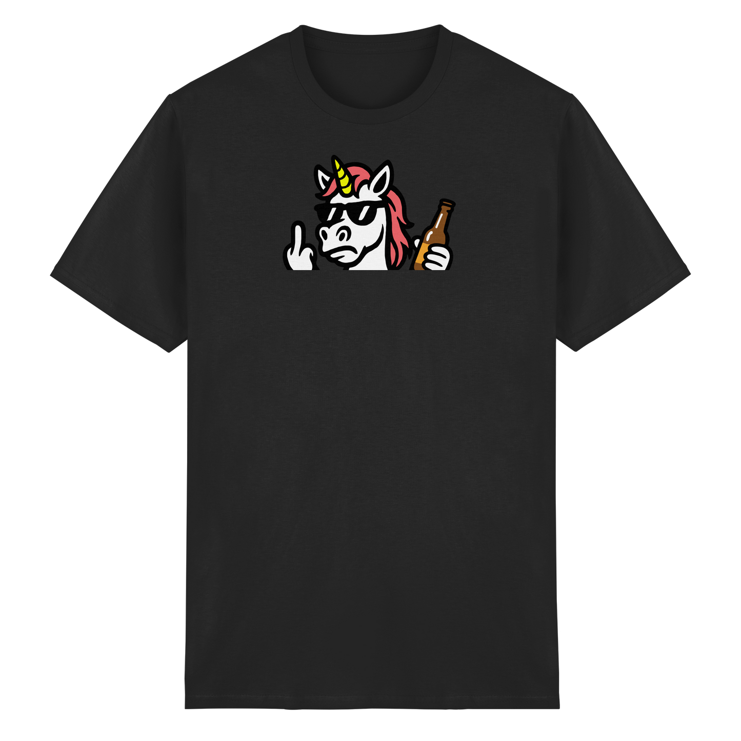 Einhorn mit Mittelfinger – Rave-Rainbow in Rebellion - Heavy Cotton T-Shirt