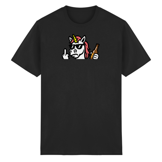 Einhorn mit Mittelfinger – Rave-Rainbow in Rebellion - Heavy Cotton T-Shirt