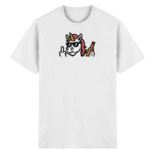 Einhorn mit Mittelfinger – Rave-Rainbow in Rebellion - Heavy Cotton T-Shirt