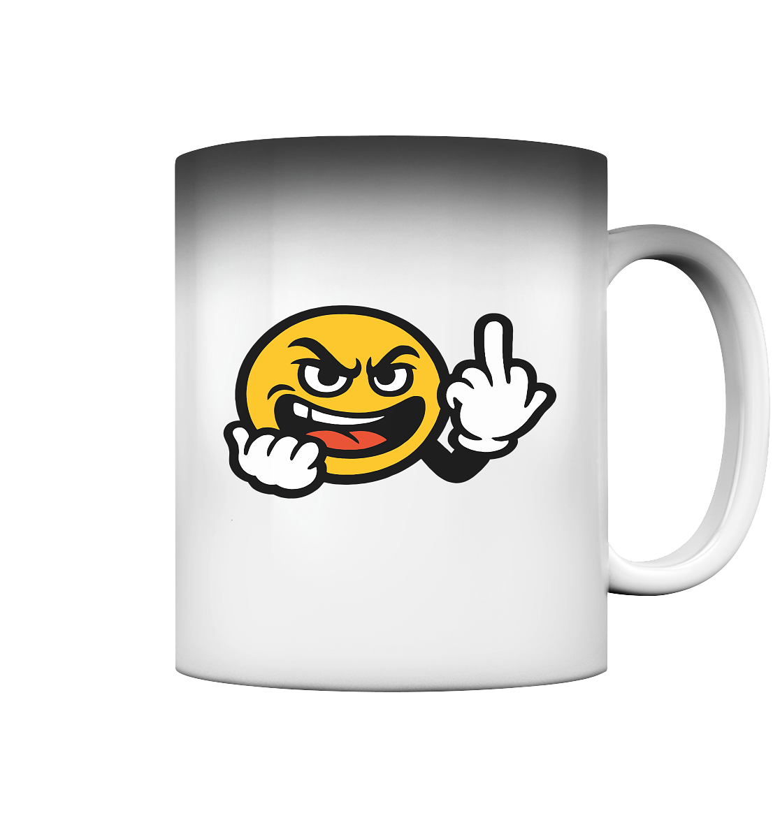 Smiley mit Mittelfinger – Gute Laune. Schlechte Laune. Klar geregelt. - Magic Mug
