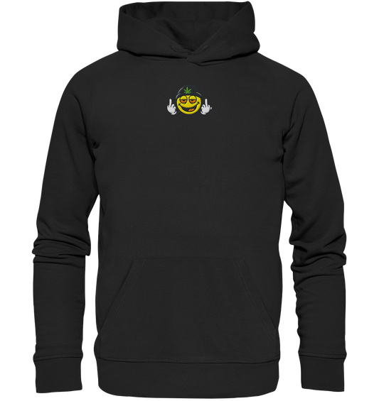 Smiley mit Mittelfinger – Lächeln. Ziehen. Grenzen setzen. - Organic Hoodie (Stick)