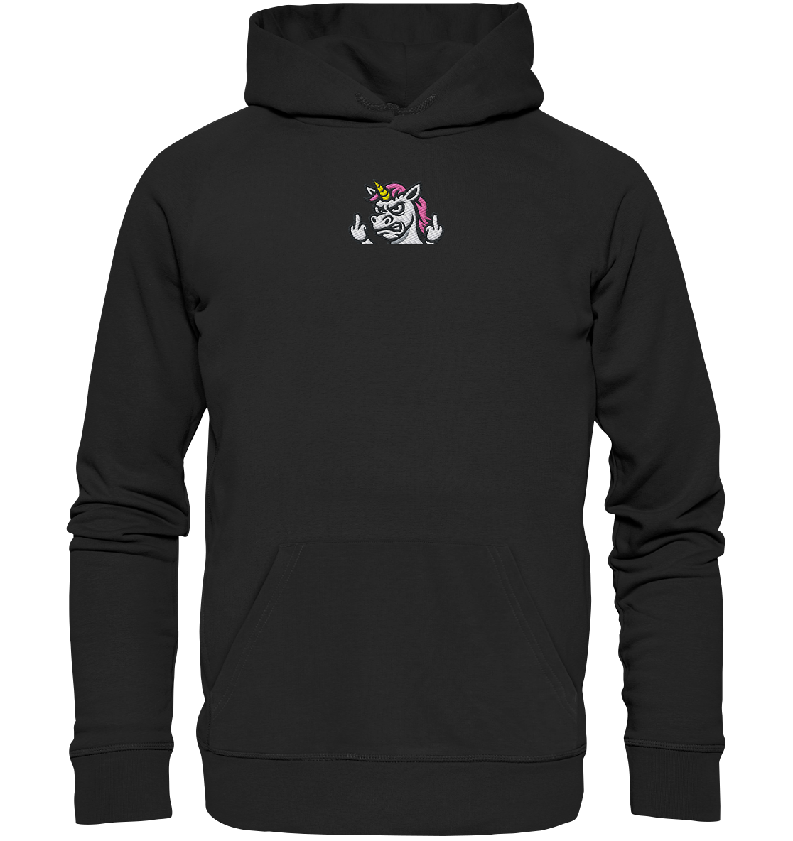 Einhorn mit Mittelfinger – Sag’s mit dem Horn - Organic Hoodie (Stick)