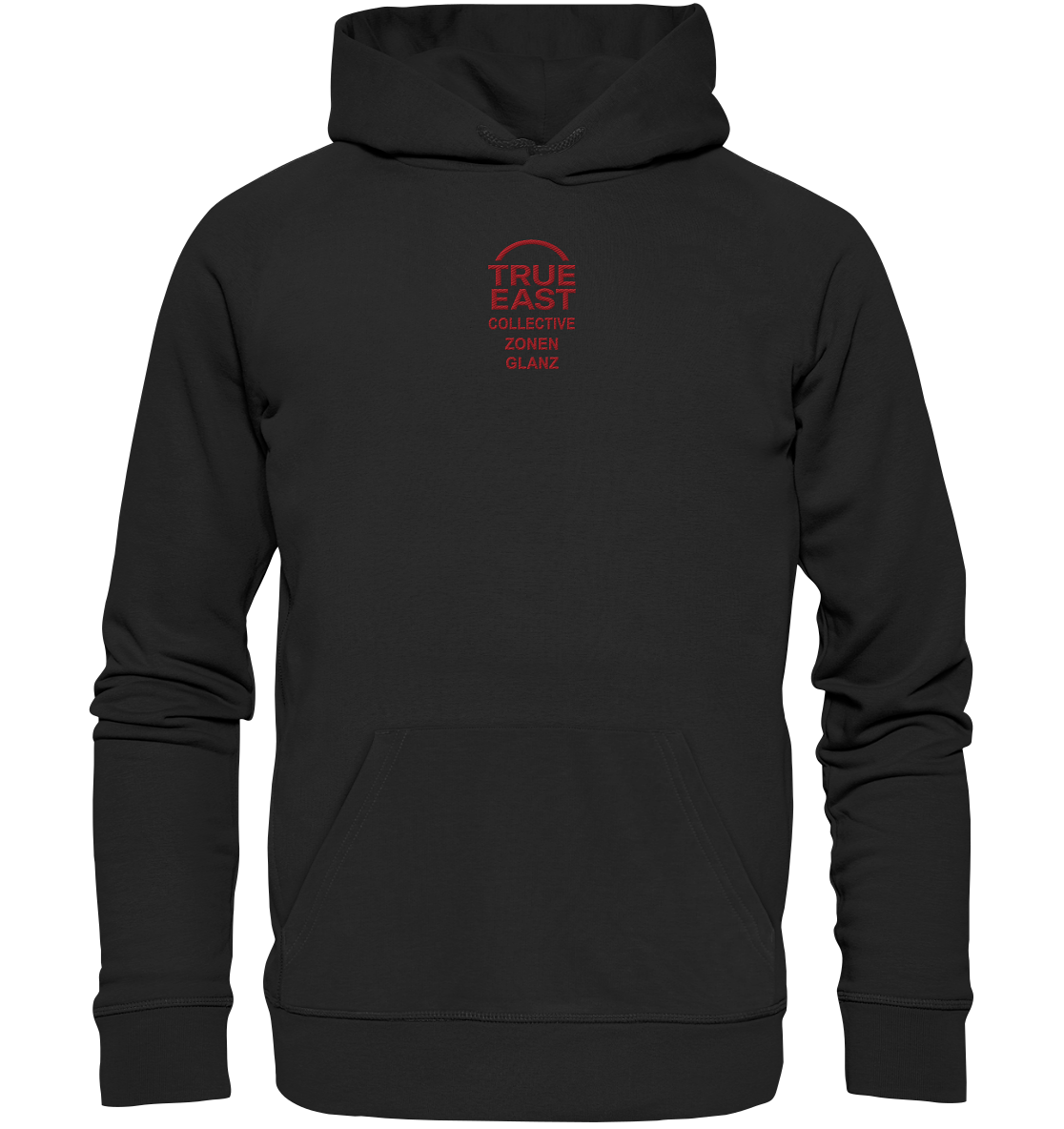 True East Logo & Zonenglanz – Ostdeutsch, echt, unverkennbar - Organic Hoodie (Stick)