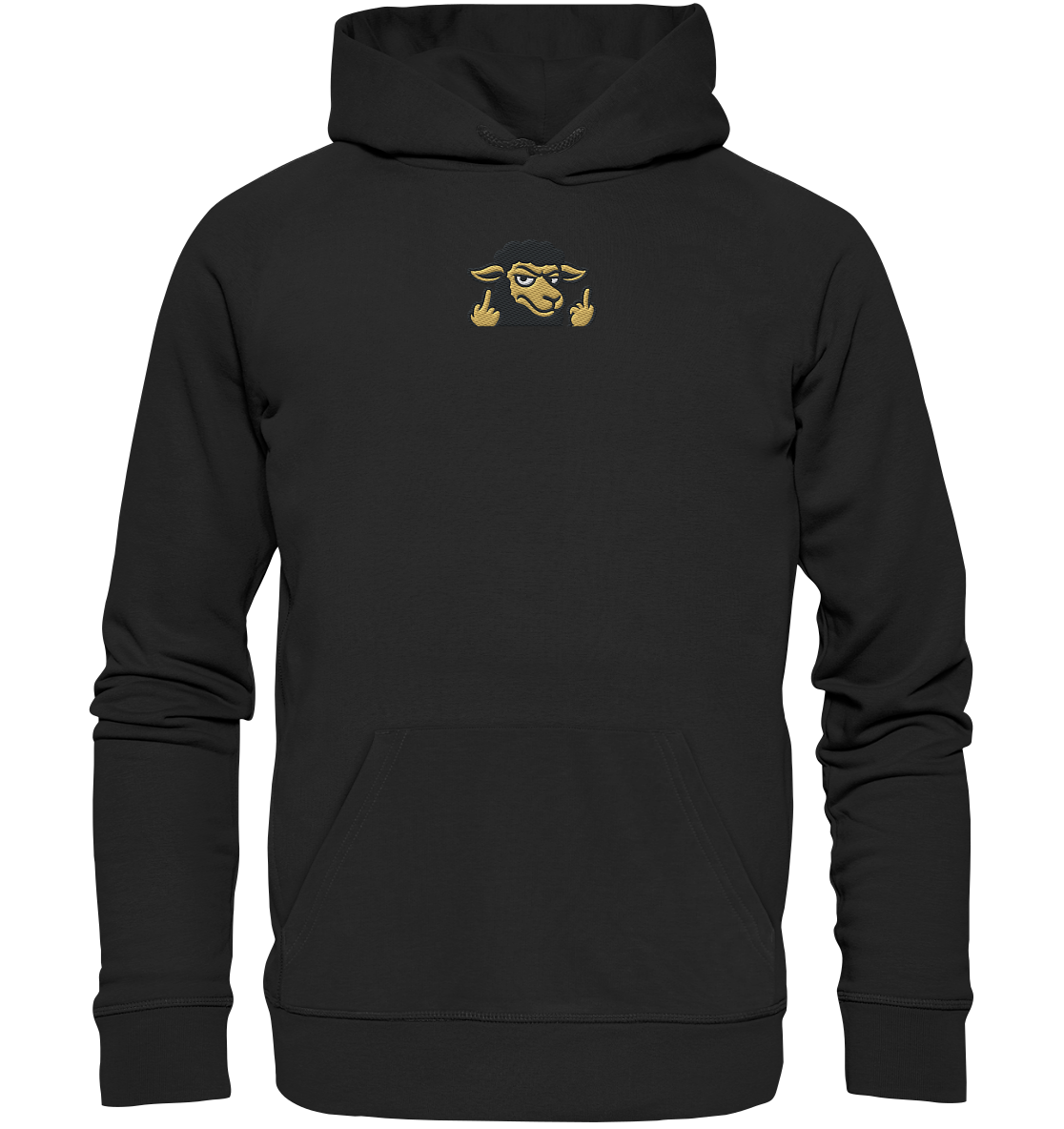 Schwarzes Schaf mit Mittelfinger – Das stille Nein in Stoffform - Organic Hoodie (Stick)