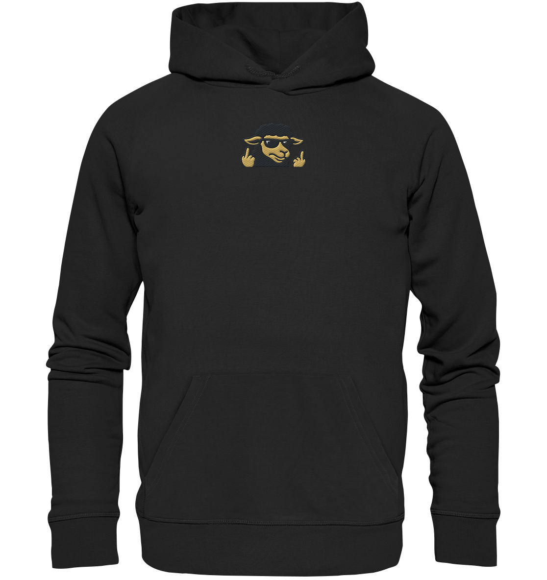 Schwarzes Schaf mit Mittelfinger – Schluss mit Nettigkeit - Organic Hoodie (Stick)