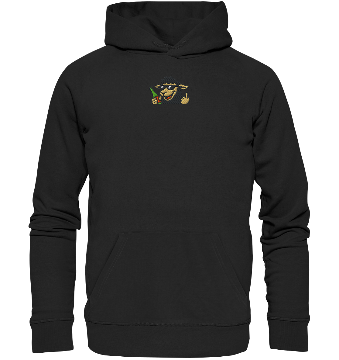 Schaf mit Mittelfinger im Partymodus – Zu viel Konfetti, zu wenig Geduld - Organic Hoodie (Stick)