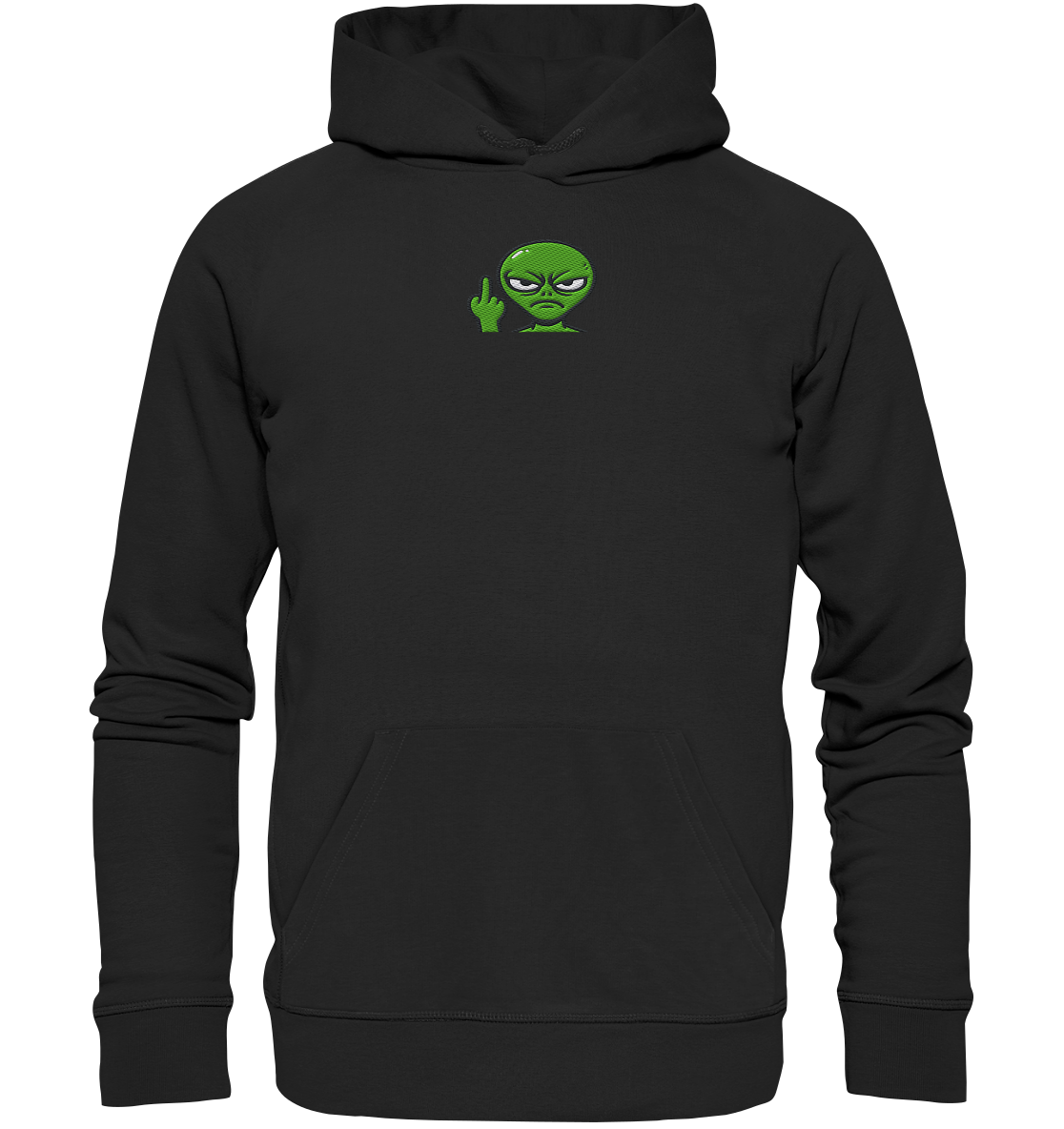 Alien mit Mittelfinger – Erdleben ist kein Ponyhof - Organic Hoodie (Stick)