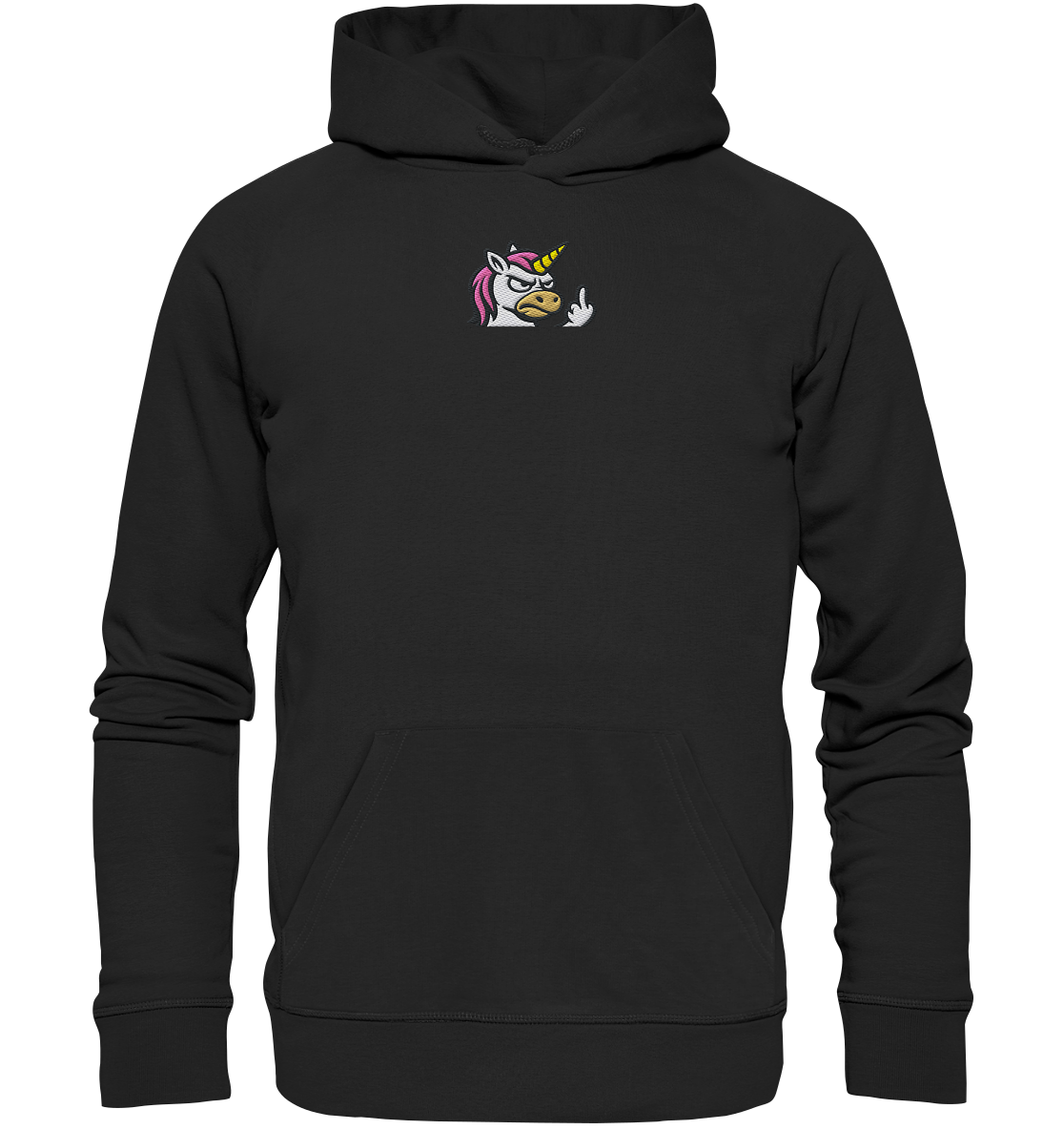 Einhorn mit Mittelfinger – Magie war gestern, jetzt kommt Klartext - Organic Hoodie (Stick)