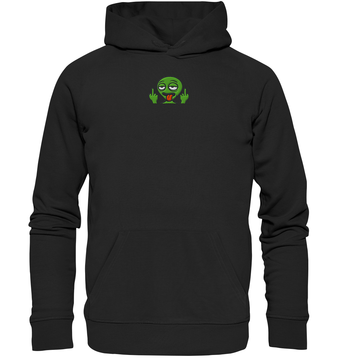 Alien mit Mittelfinger – Ich will nach Hause, aber erst flippe ich euch noch - Organic Hoodie (Stick)