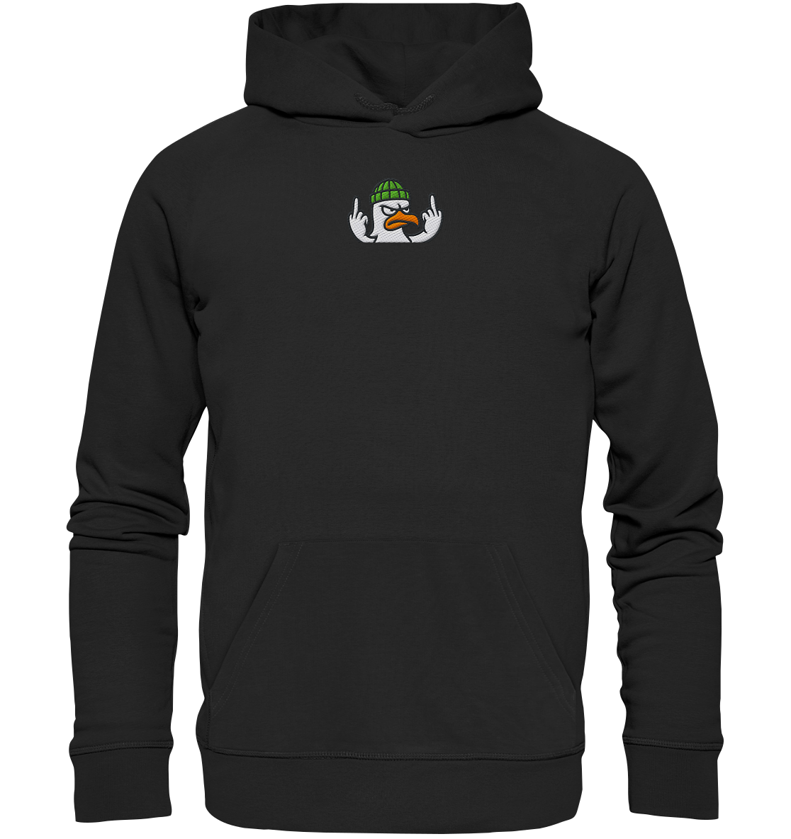Möwe mit Mittelfinger – Kein Bock, keine Diskussionen - Organic Hoodie (Stick)