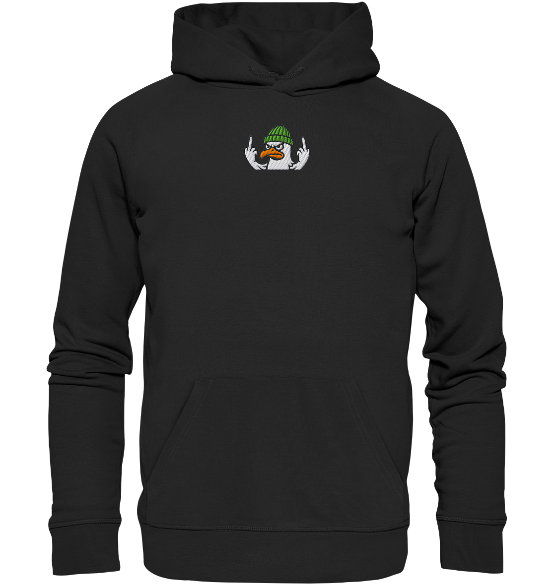 Möwe mit Mittelfinger – Vogel zeigen, Stil behalten - Organic Hoodie (Stick)