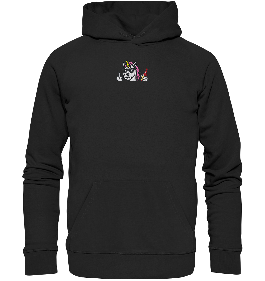 Einhorn mit Mittelfinger – Rave-Rainbow in Rebellion - Organic Hoodie (Stick)