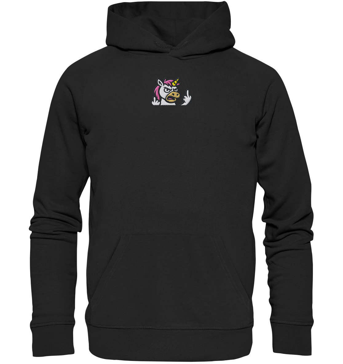 Einhorn mit Mittelfinger – Wenn die Zuckerwatte abgelaufen ist - Organic Hoodie (Stick)
