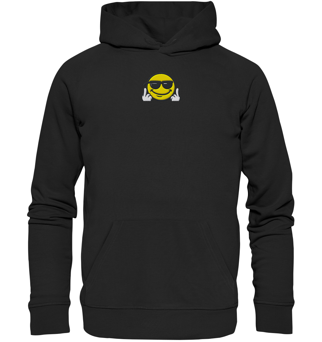 Smiley mit Mittelfinger – Gute Laune. Schlechte Laune. Klar geregelt. - Organic Hoodie (Stick)