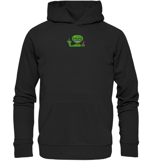 Alien mit Mittelfinger – Cosmic Party, irdischer Finger - Organic Hoodie (Stick)