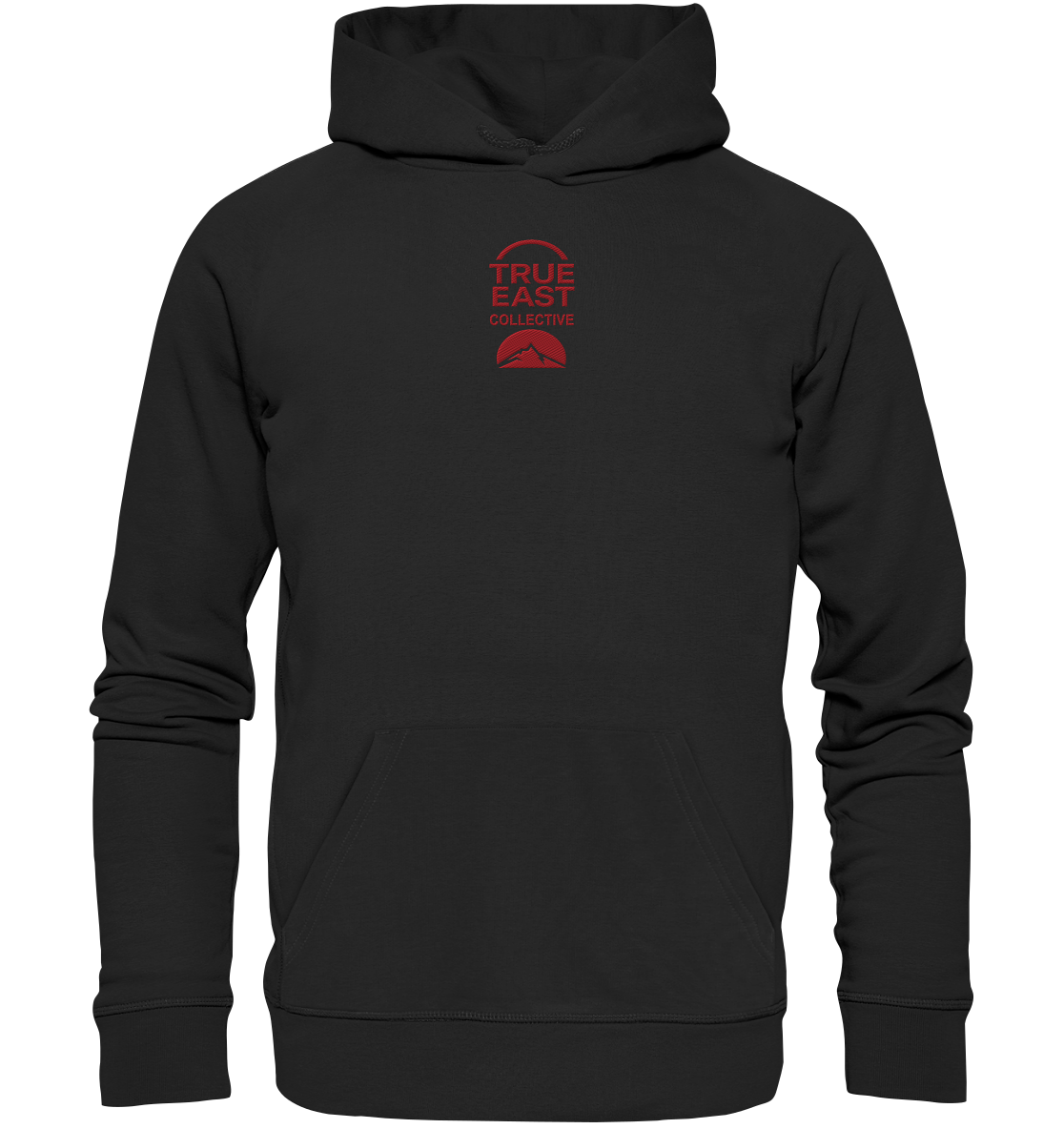 True East Logo + Bergsilhouette – Zuhause ist ein Horizont - Organic Hoodie (Stick)
