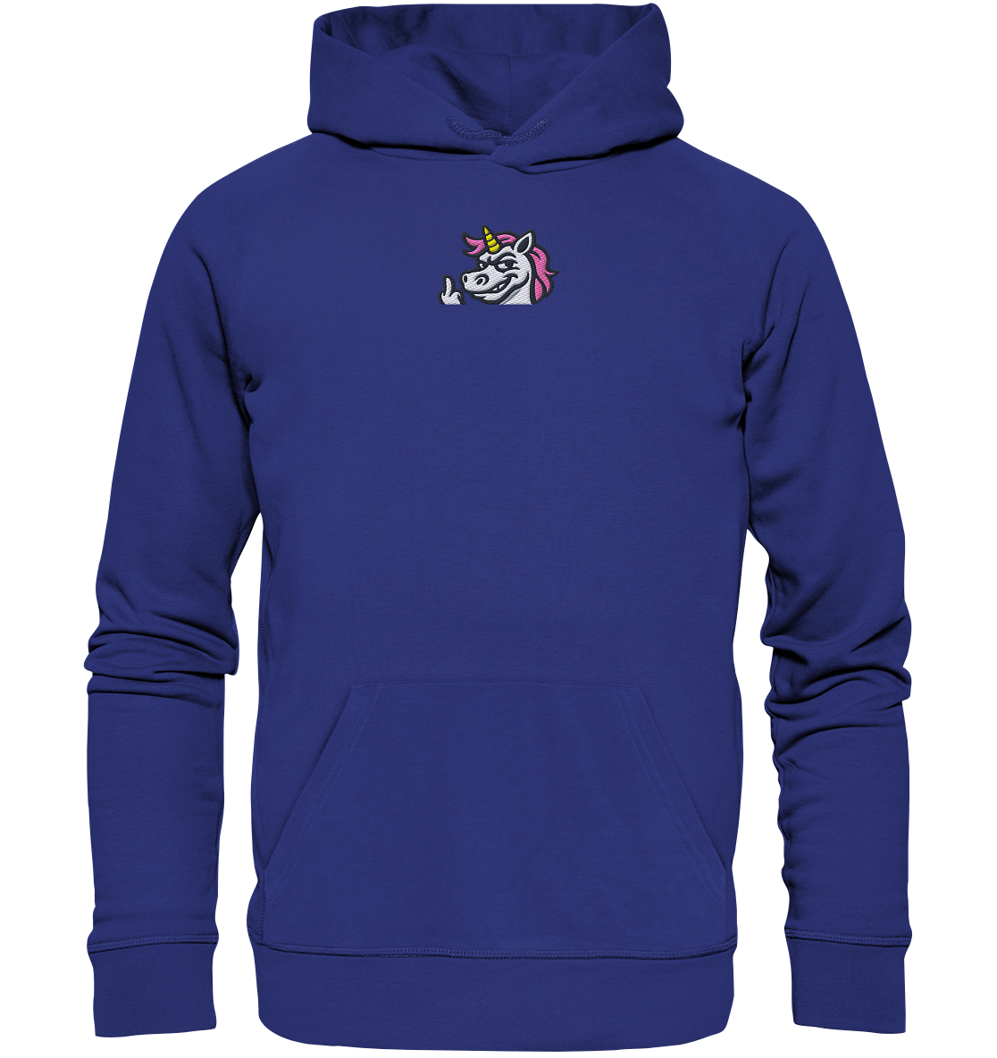 Einhorn mit Mittelfinger – Zu süß zum Ertragen, zu frech zum Ignorieren - Organic Hoodie (Stick)