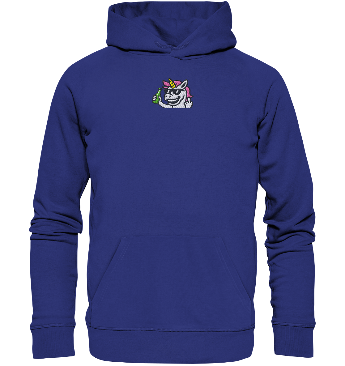 Einhorn mit Mittelfinger – Im Partymodus scheißt’s auf Glitzerregeln - Organic Hoodie (Stick)