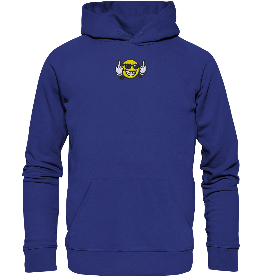 Smiley mit Mittelfinger – Nett lächeln. Weitergehen. - Organic Hoodie (Stick)