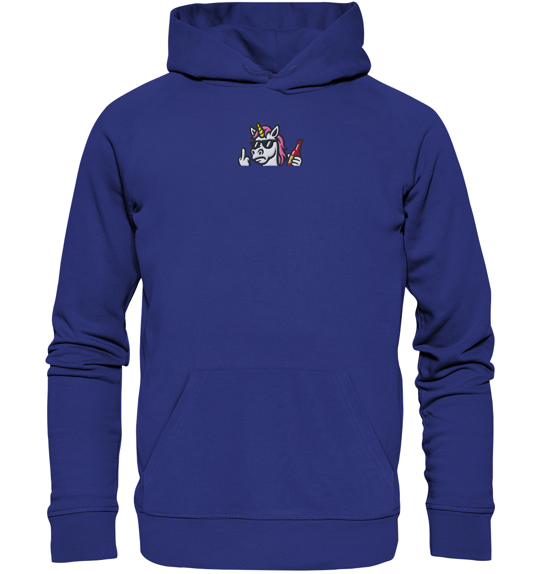 Einhorn mit Mittelfinger – Rave-Rainbow in Rebellion - Organic Hoodie (Stick)