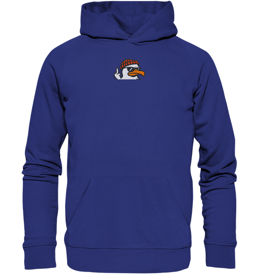 Möwe mit Mittelfinger – Klarstellung in Federform - Organic Hoodie (Stick)