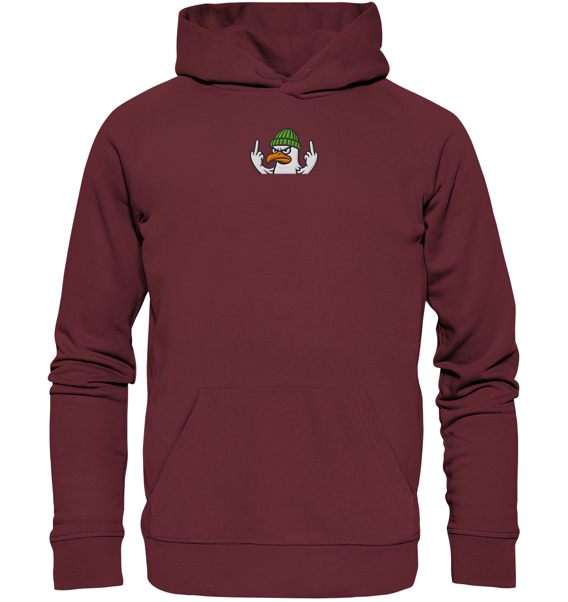 Möwe mit Mittelfinger – Vogel zeigen, Stil behalten - Organic Hoodie (Stick)