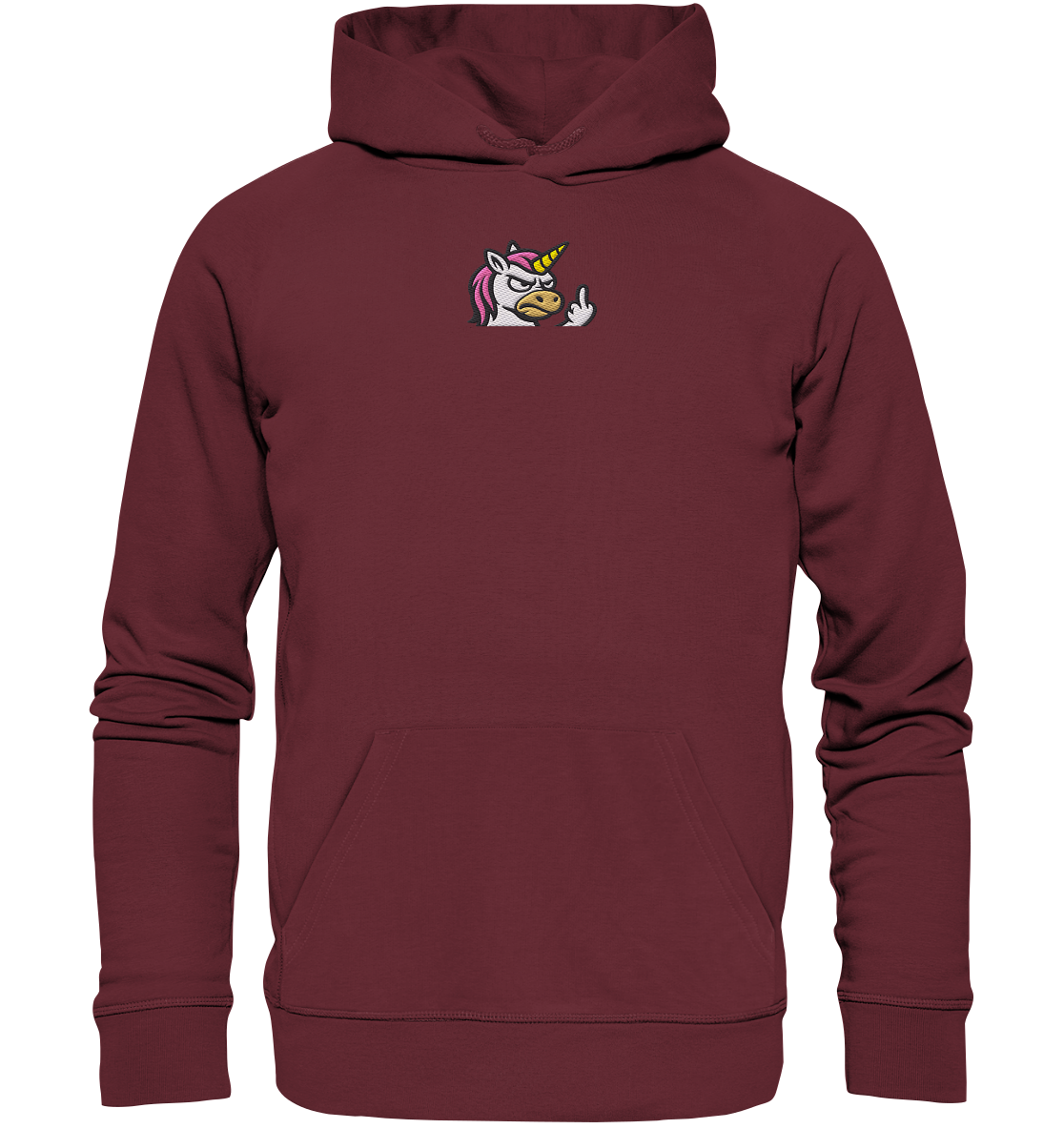 Einhorn mit Mittelfinger – Magie war gestern, jetzt kommt Klartext - Organic Hoodie (Stick)