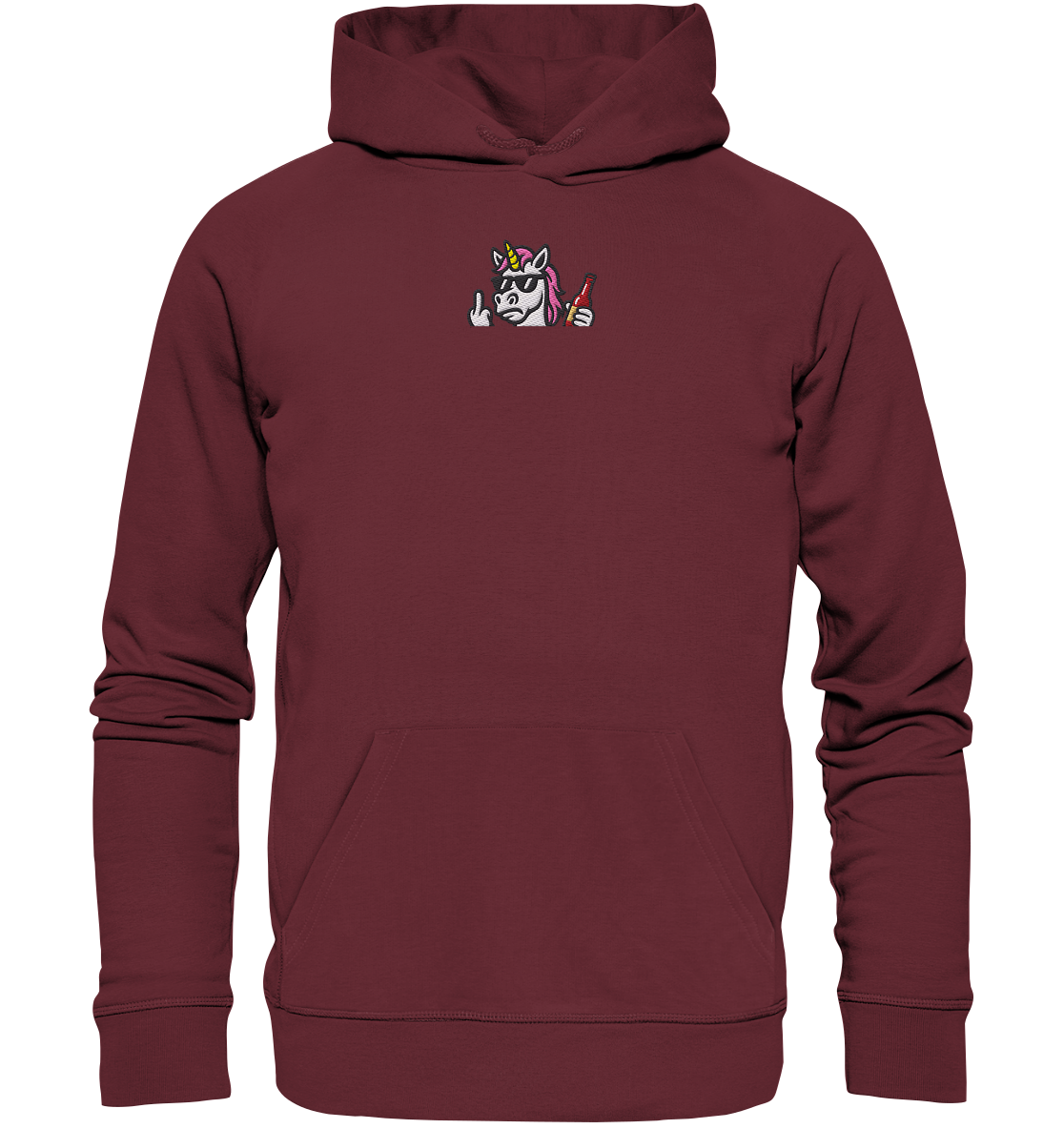 Einhorn mit Mittelfinger – Rave-Rainbow in Rebellion - Organic Hoodie (Stick)