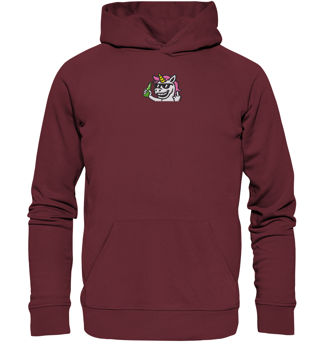 Einhorn mit Mittelfinger – Im Partymodus scheißt’s auf Glitzerregeln - Organic Hoodie (Stick)