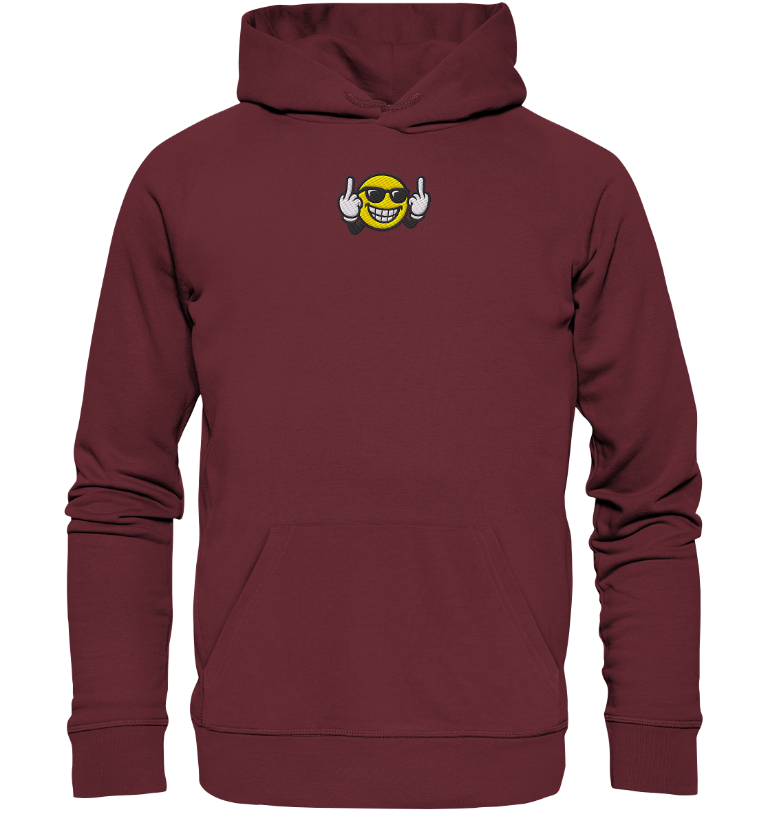 Smiley mit Mittelfinger – Nett lächeln. Weitergehen. - Organic Hoodie (Stick)