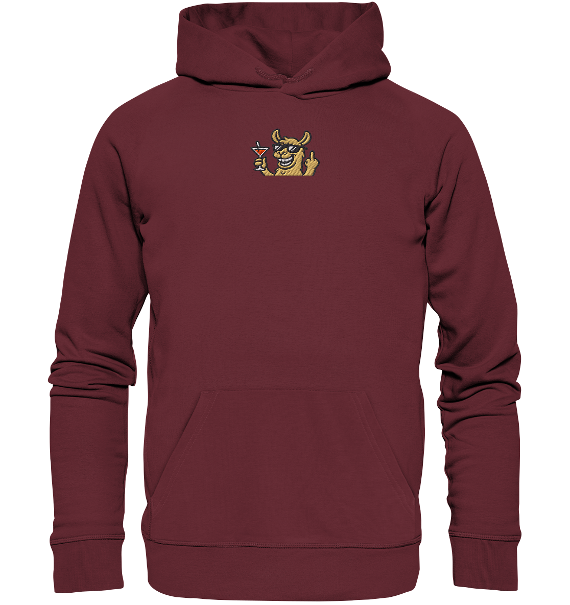 Lama mit Mittelfinger – Partymodus mit Attitüde - Organic Hoodie (Stick)