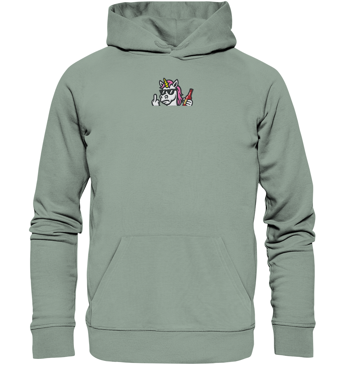 Einhorn mit Mittelfinger – Rave-Rainbow in Rebellion - Organic Hoodie (Stick)