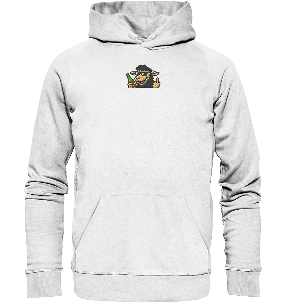 Schaf mit Mittelfinger im Partymodus – Zu viel Konfetti, zu wenig Geduld - Organic Hoodie (Stick)