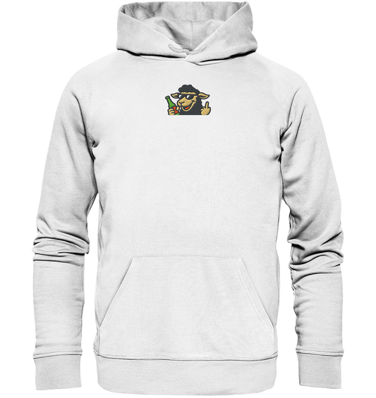 Schaf mit Mittelfinger im Partymodus – Zu viel Konfetti, zu wenig Geduld - Organic Hoodie (Stick)