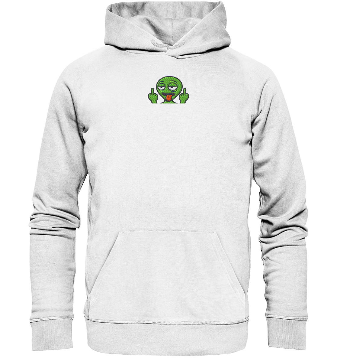 Alien mit Mittelfinger – Ich will nach Hause, aber erst flippe ich euch noch - Organic Hoodie (Stick)