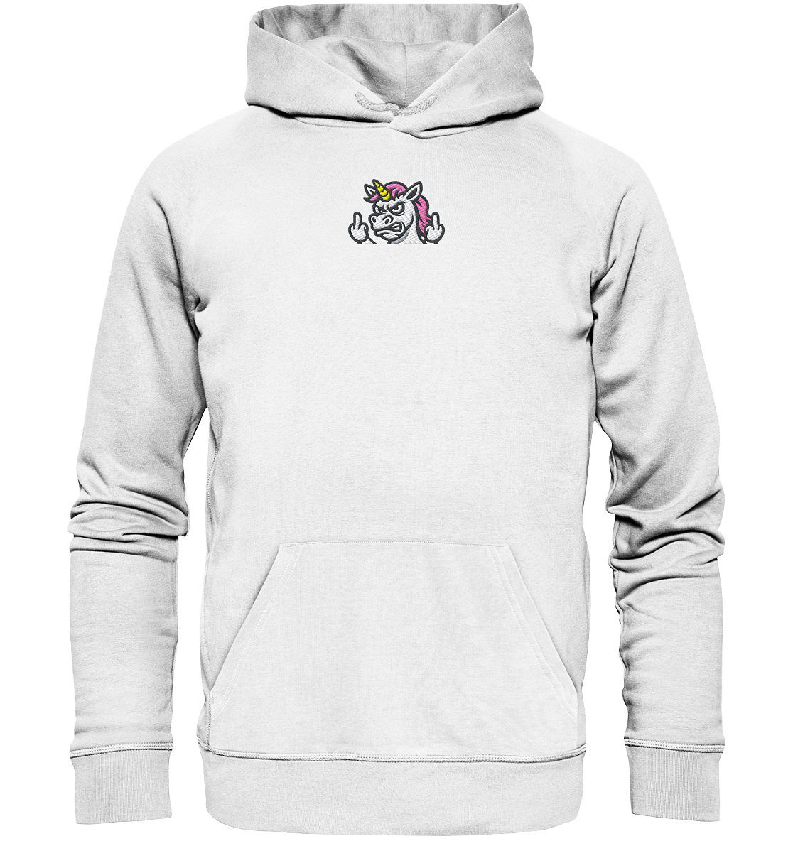 Einhorn mit Mittelfinger – Sag’s mit dem Horn - Organic Hoodie (Stick)