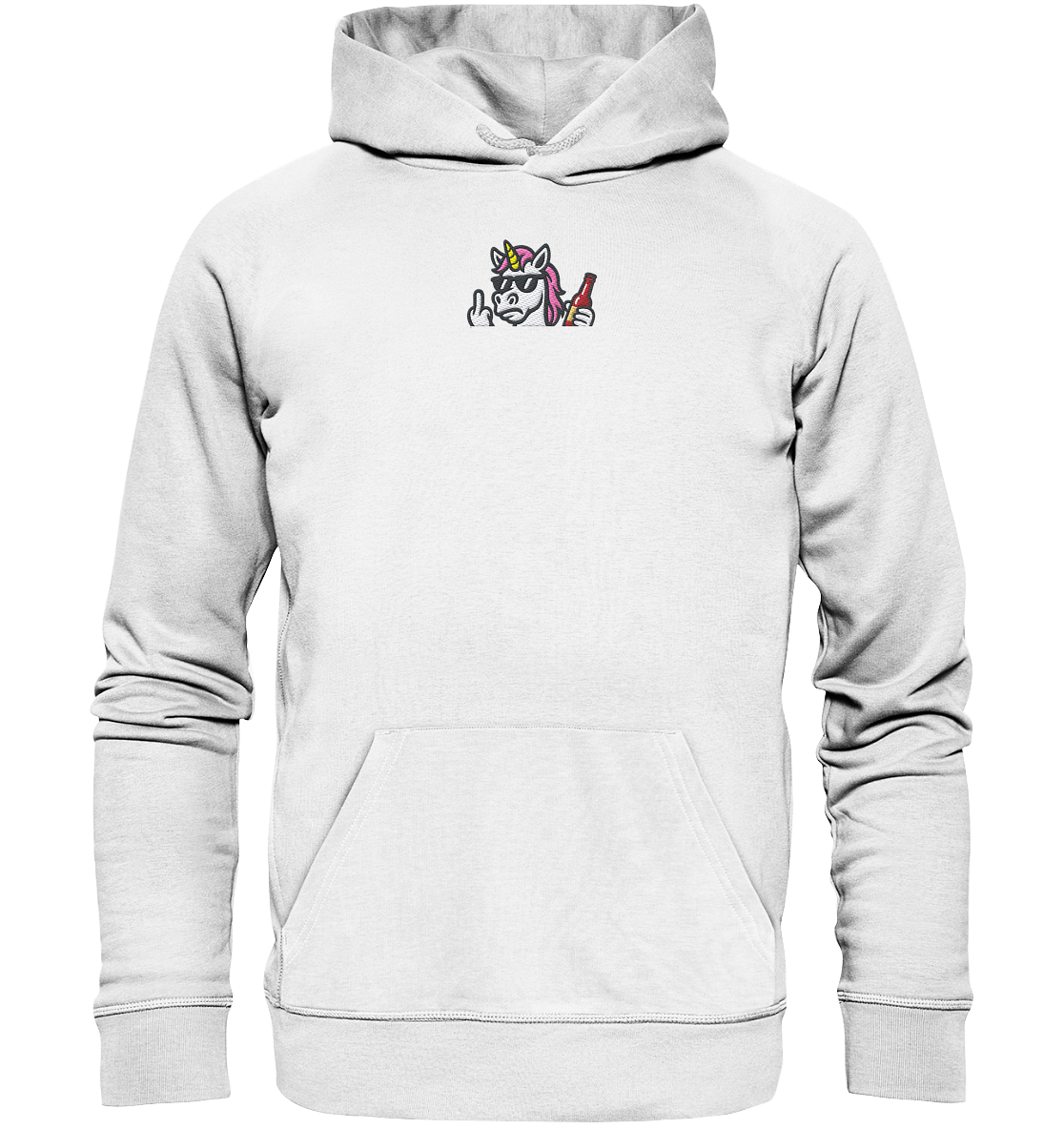 Einhorn mit Mittelfinger – Rave-Rainbow in Rebellion - Organic Hoodie (Stick)