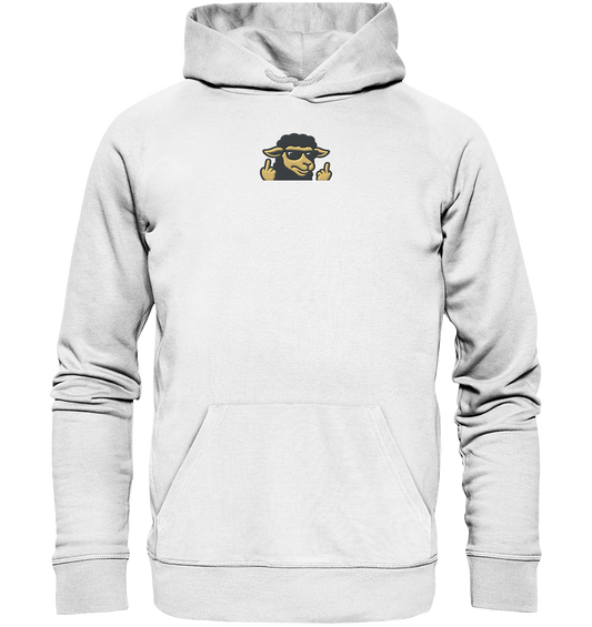 Schwarzes Schaf mit Mittelfinger – Schluss mit Nettigkeit - Organic Hoodie (Stick)
