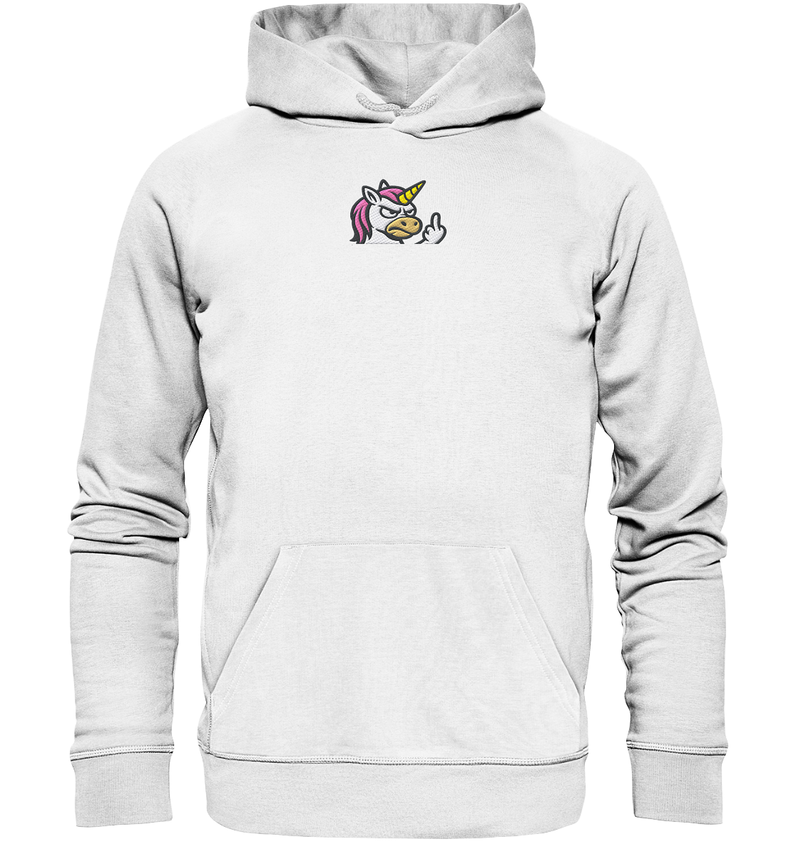 Einhorn mit Mittelfinger – Magie war gestern, jetzt kommt Klartext - Organic Hoodie (Stick)