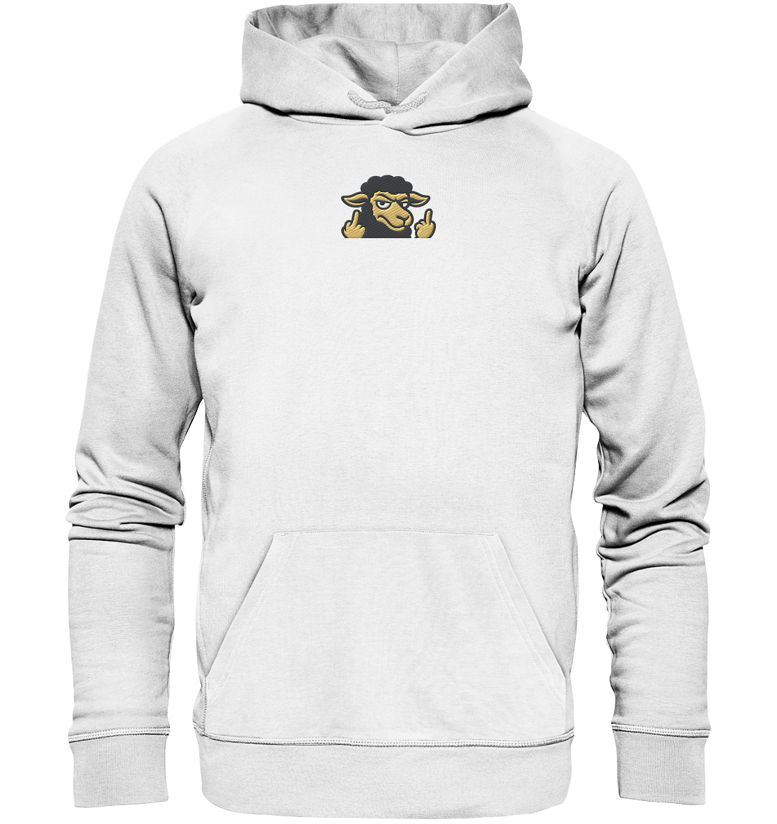 Schwarzes Schaf mit Mittelfinger – Das stille Nein in Stoffform - Organic Hoodie (Stick)