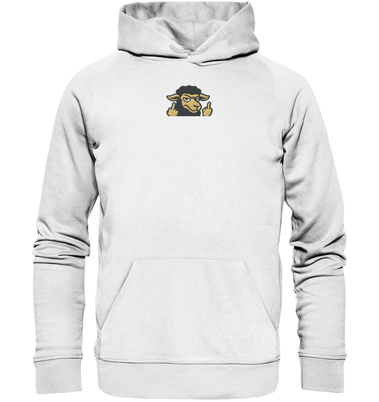 Schwarzes Schaf mit Mittelfinger – Das stille Nein in Stoffform - Organic Hoodie (Stick)